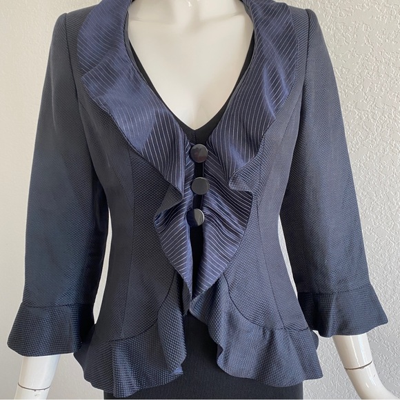 Giorgio Armani navy ruffle collar Jacket - Picture 3 of 7